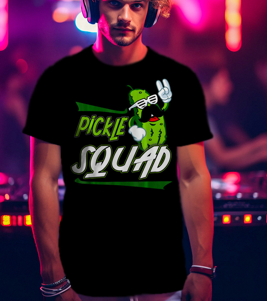 Pickle Squad Great Pickles Lover Retro Cool Mustache Rocker T-Shirt