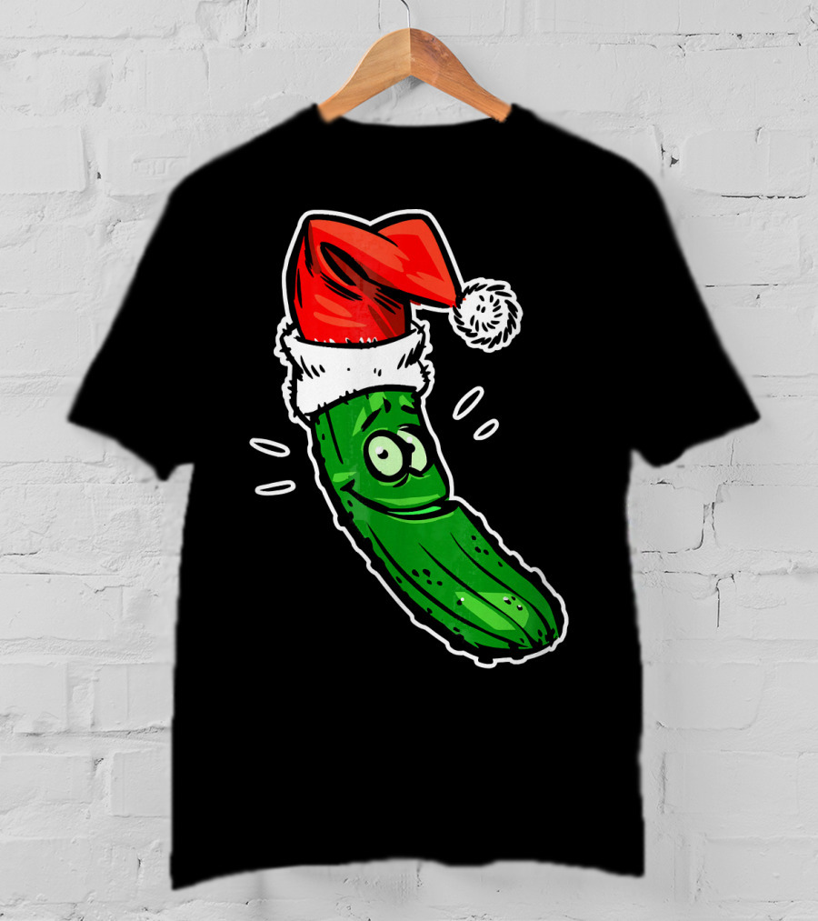 Funny Santa Pickle Christmas Cartoon Santa Hat T-Shirt