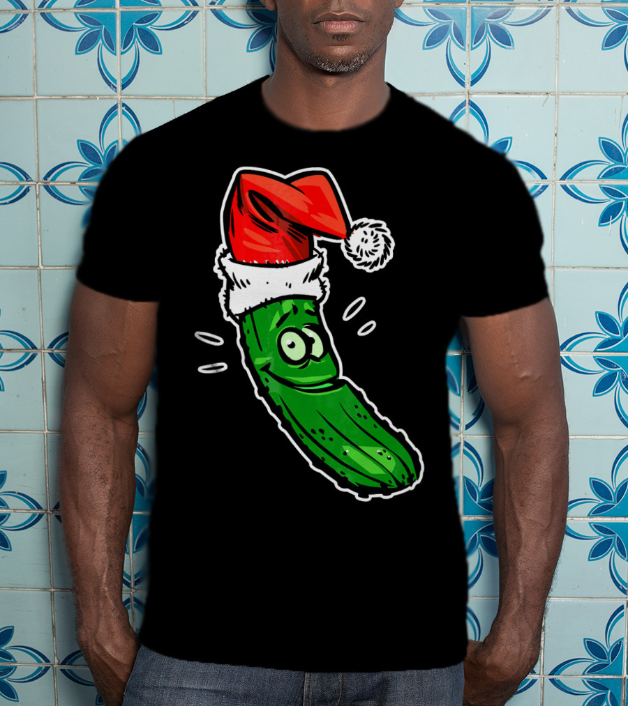 Funny Santa Pickle Christmas Cartoon Santa Hat T-Shirt