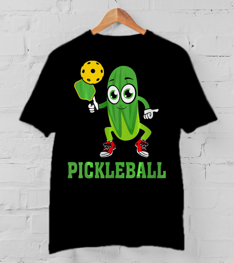 Pickle Character Playing Pickleball With Paddle And Ball T-Shirt