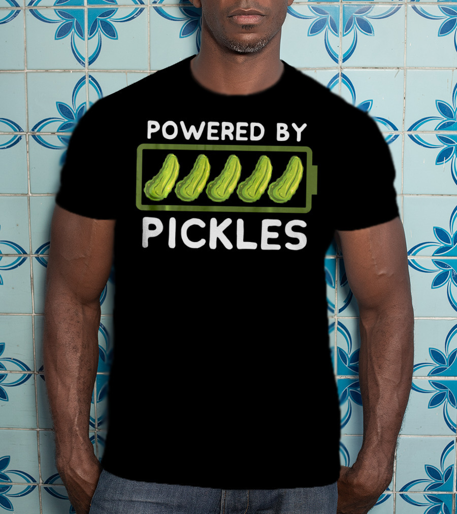 Powered By Pickles Pickle Battery T-Shirt