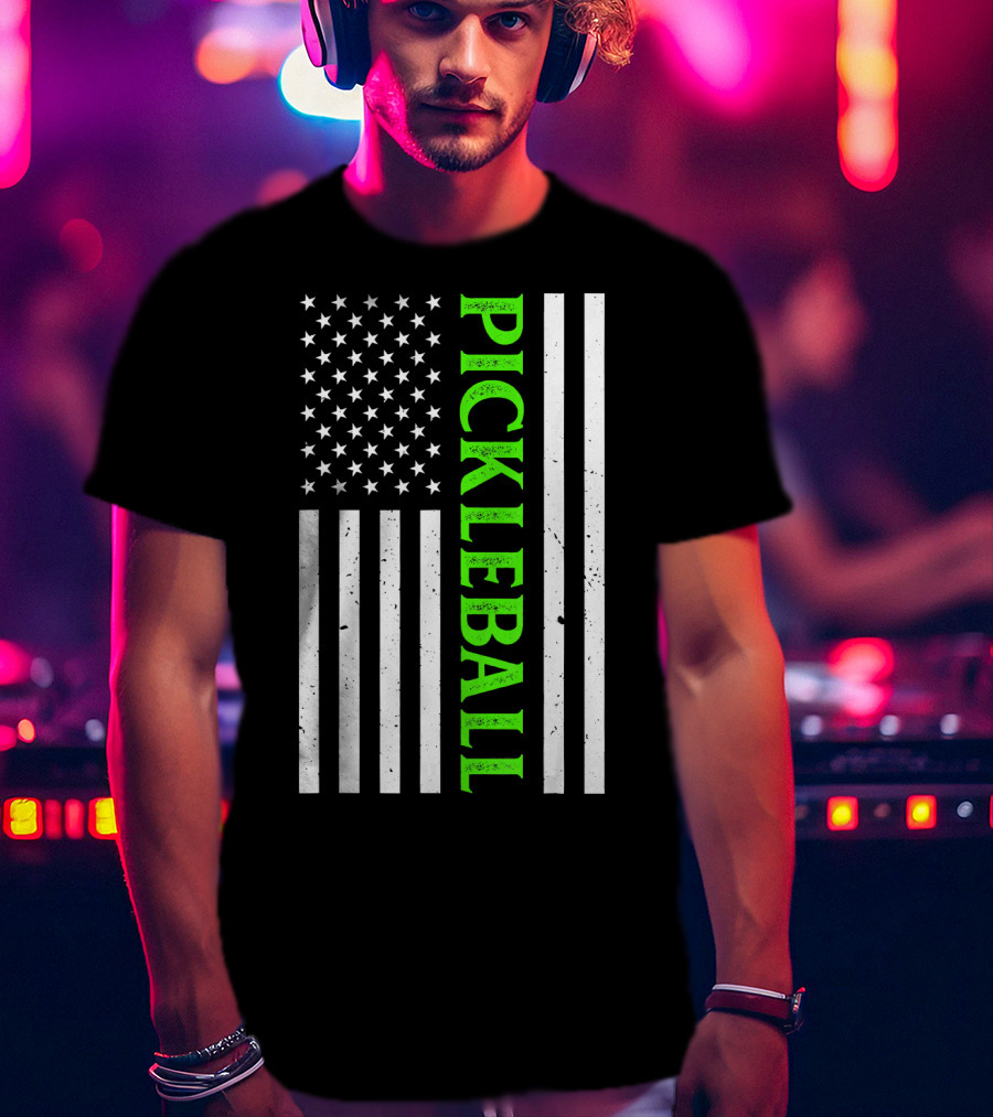 Pickleball Vintage Distressed American Flag T-Shirt