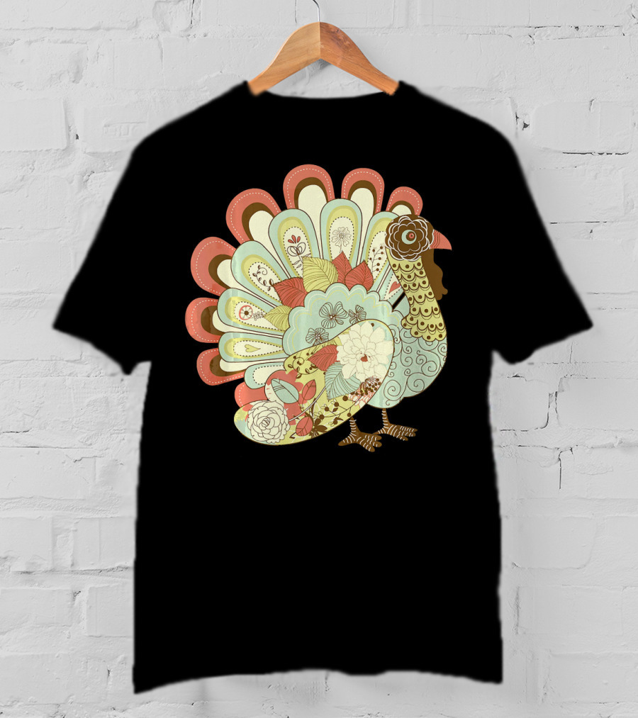 Retro Thanksgiving Turkey Vintage Floral T-Shirt
