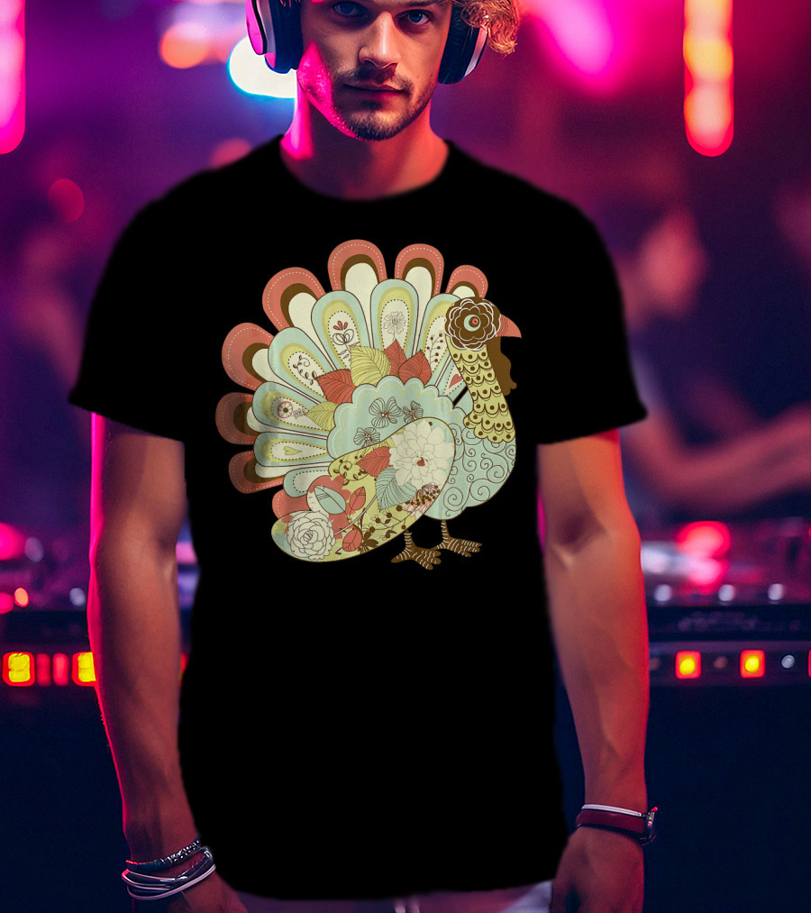 Retro Thanksgiving Turkey Vintage Floral T-Shirt