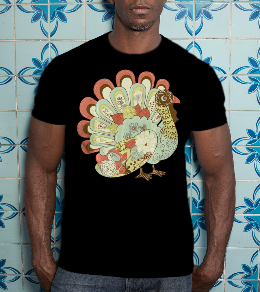 Retro Thanksgiving Turkey Vintage Floral T-Shirt