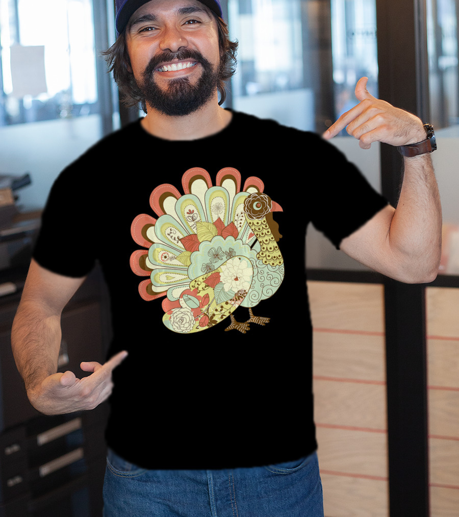 Retro Thanksgiving Turkey Vintage Floral T-Shirt