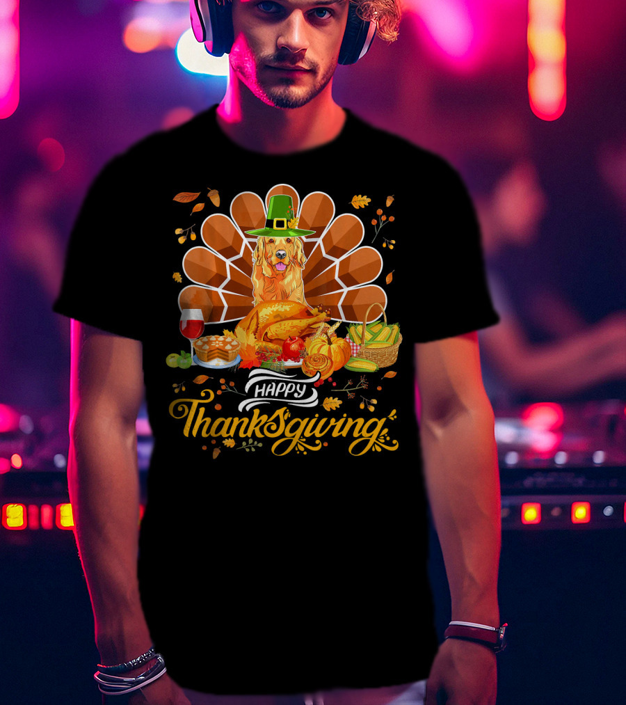 Happy Thanksgiving Golden Retriever Turk Feast T-Shirt