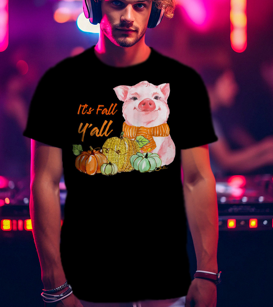 Its Fall Y'all Cute Pig With Leopard Pumpkin Scarf T-Shirt