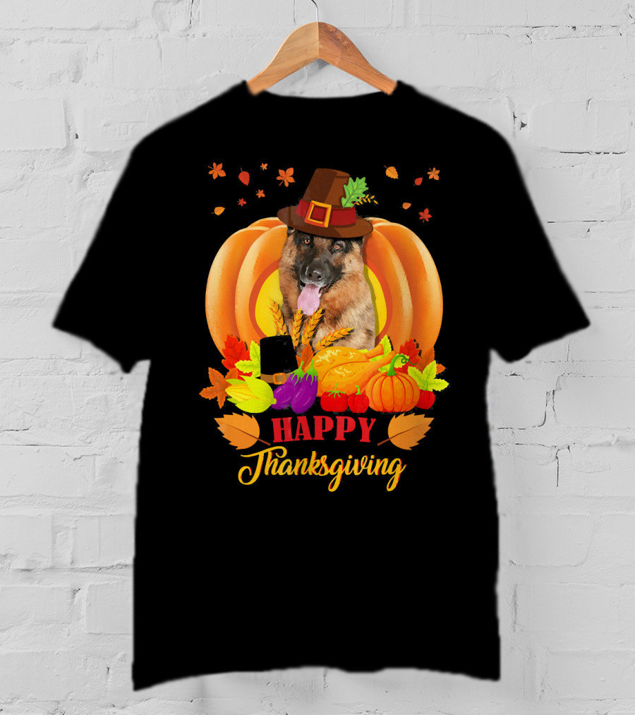 German Shepherd Happy Thanksgiving Pumpkin Harvest Dog T-Shirt