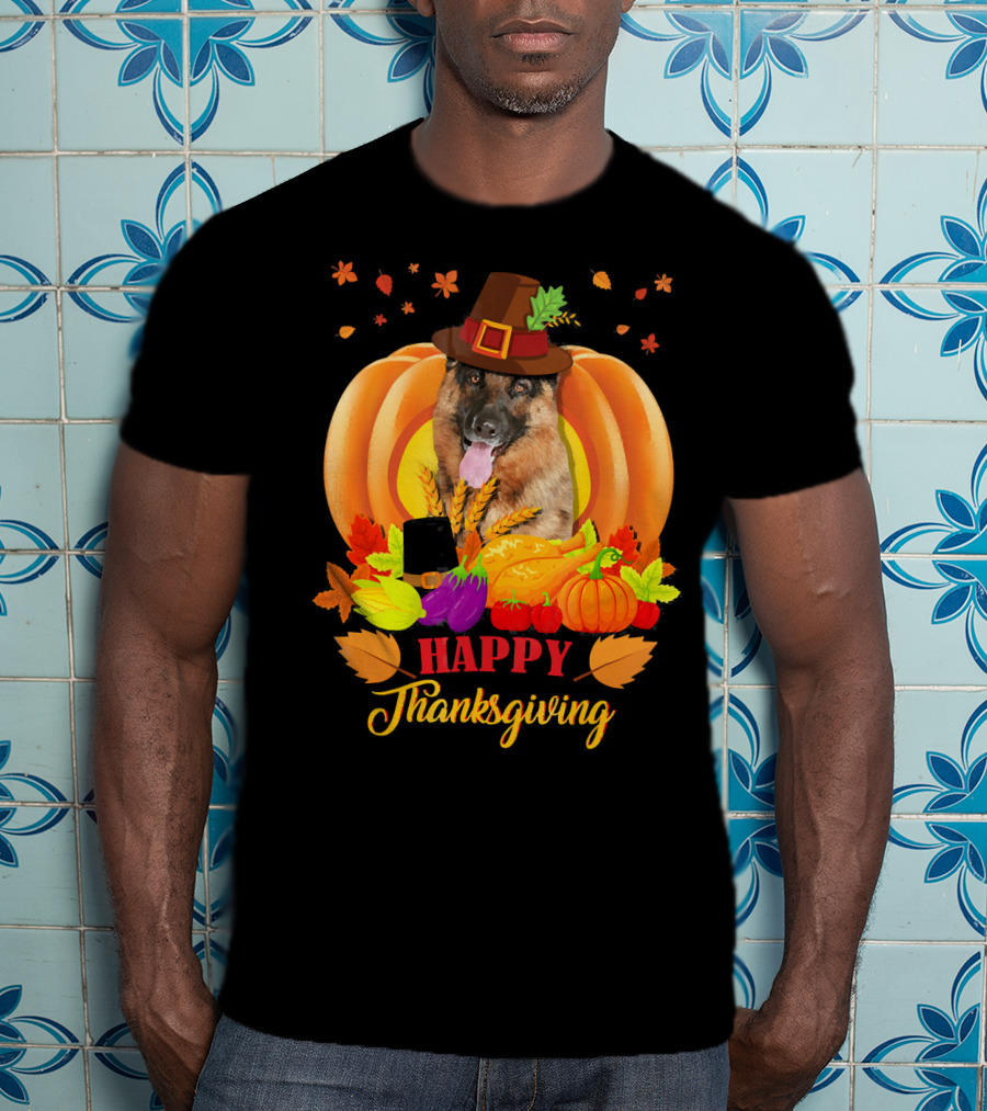 German Shepherd Happy Thanksgiving Pumpkin Harvest Dog T-Shirt
