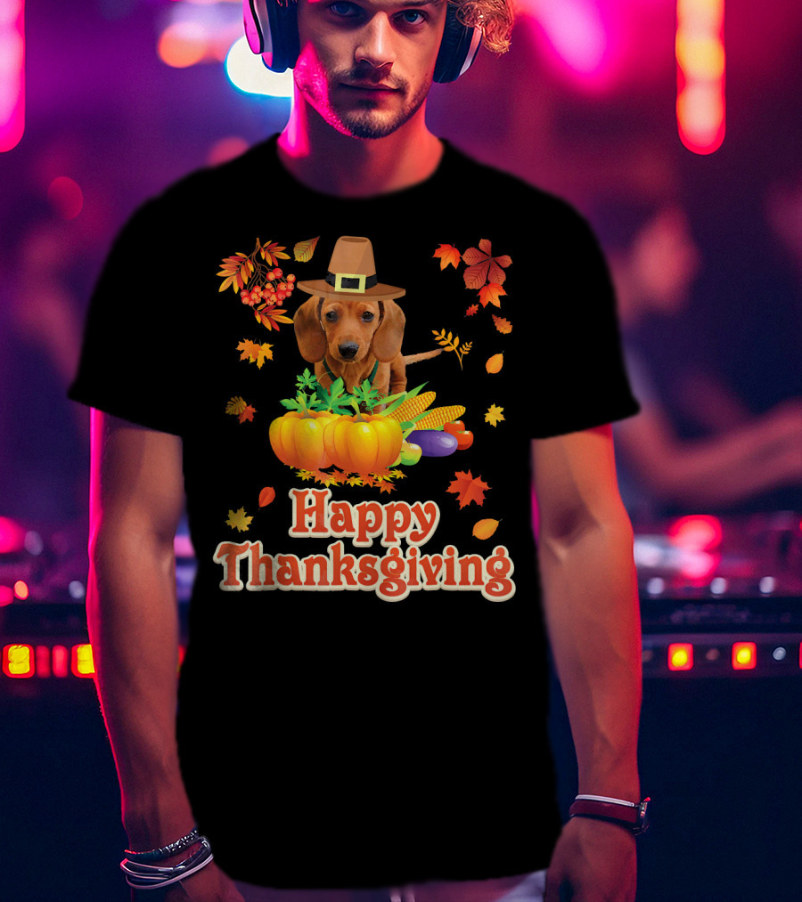 Happy Thanksgiving Dachshund Dog Pumpkin T-Shirt