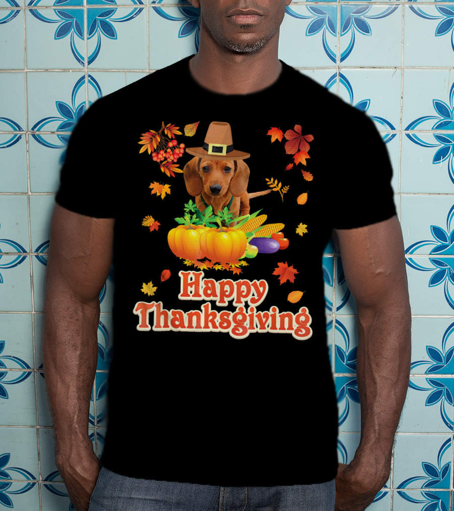 Happy Thanksgiving Dachshund Dog Pumpkin T-Shirt