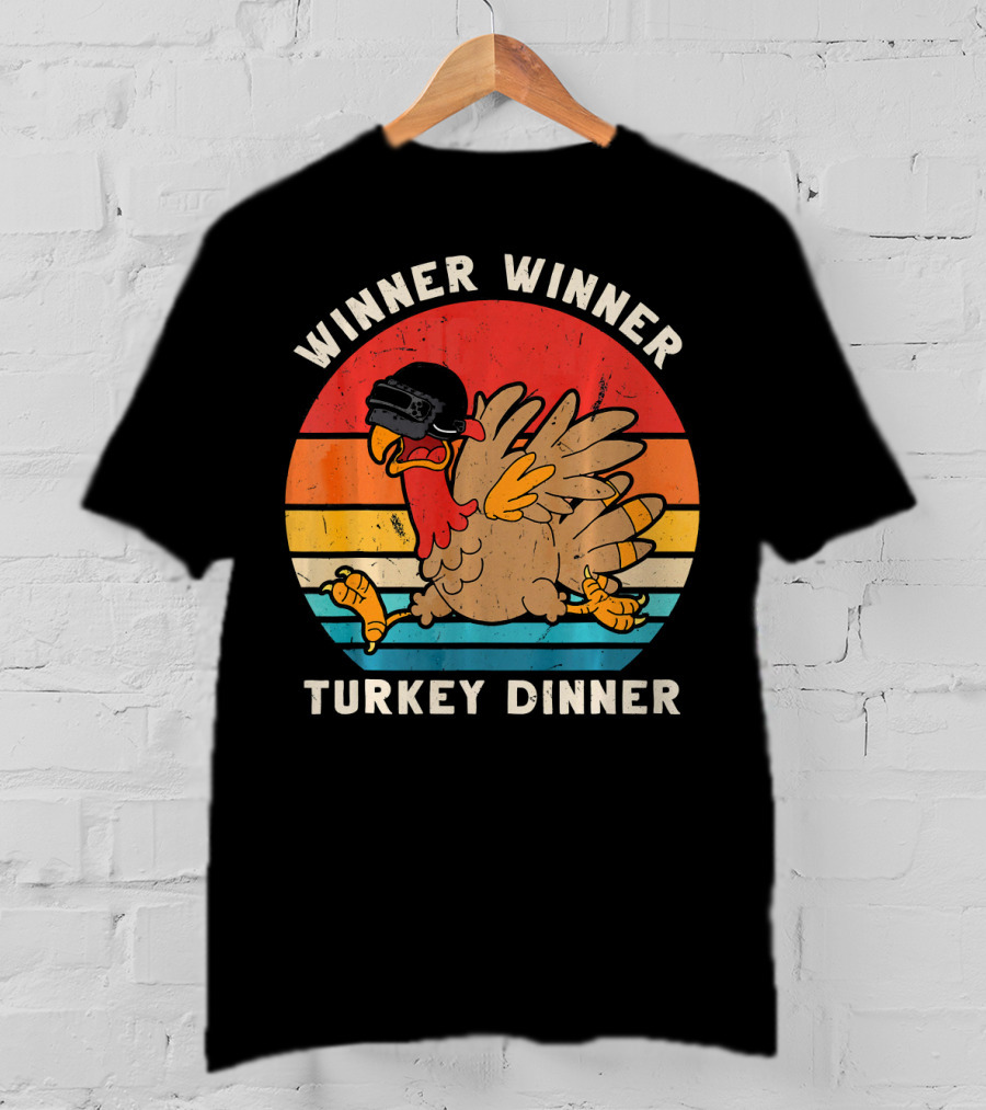 Winner Winner Turkey Dinner Retro Turkey With Helmet T-Shirt