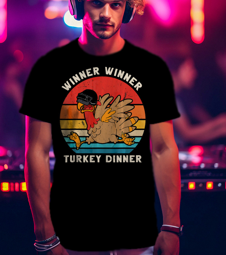 Winner Winner Turkey Dinner Retro Turkey With Helmet T-Shirt