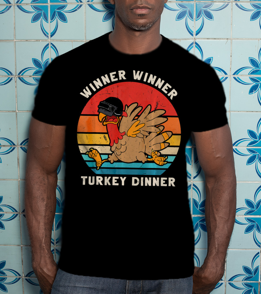 Winner Winner Turkey Dinner Retro Turkey With Helmet T-Shirt