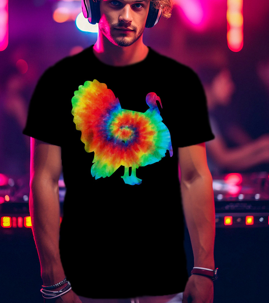 Tie Dye Turkey Thanksgiving Spiral Color Burst T-Shirt