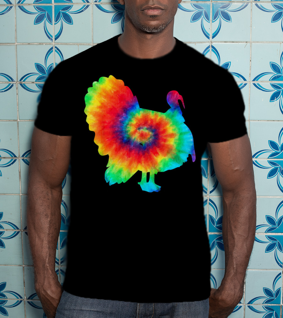 Tie Dye Turkey Thanksgiving Spiral Color Burst T-Shirt