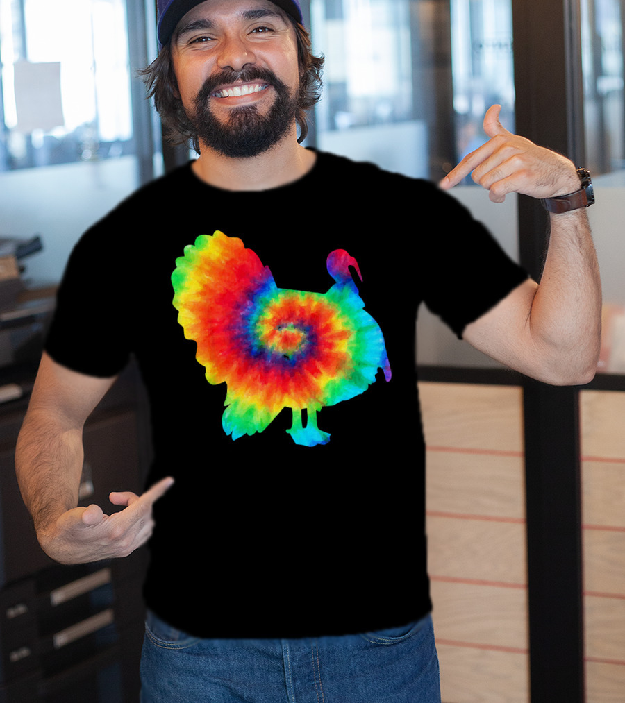 Tie Dye Turkey Thanksgiving Spiral Color Burst T-Shirt