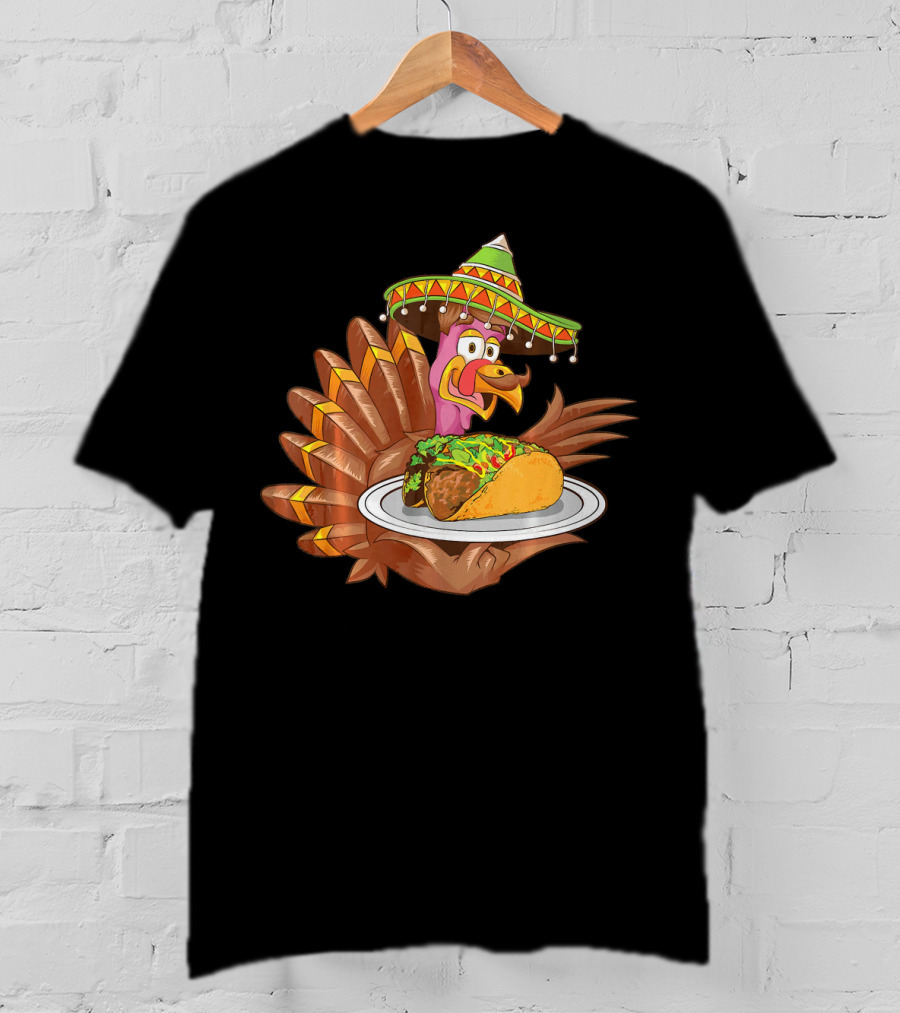 Cool Turkey Wearing Sombrero Holding Tacos T-Shirt