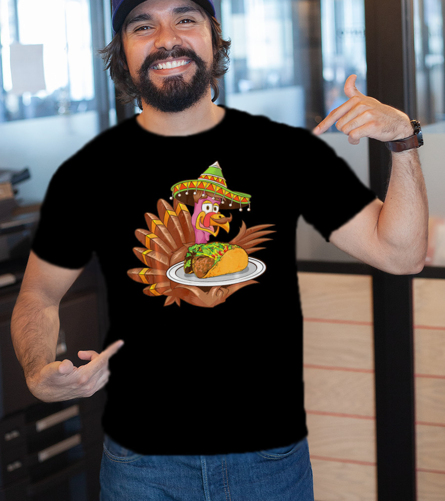 Cool Turkey Wearing Sombrero Holding Tacos T-Shirt