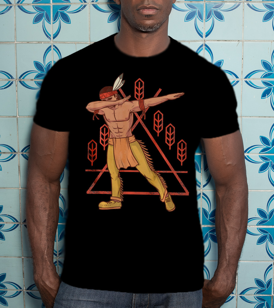 Thanksgiving Dabbing Native American Geometric Feather Motif T-Shirt