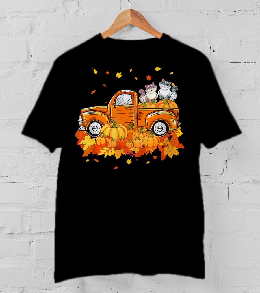 Cat Pumpkin Autumn Truck With Cats And Pumpkins T-Shirt