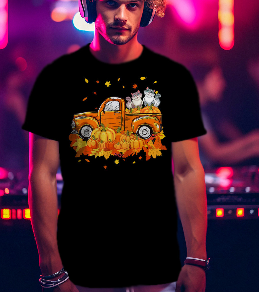 Cat Pumpkin Autumn Truck With Cats And Pumpkins T-Shirt
