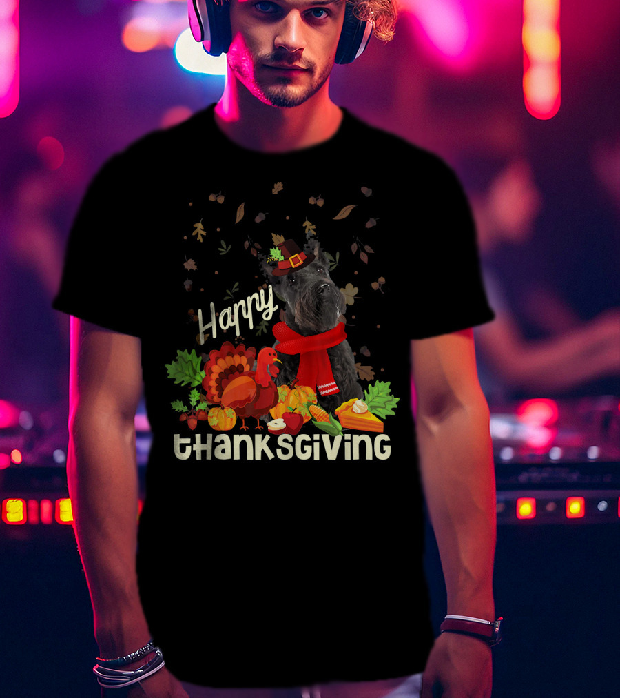 Happy Thanksgiving Pilgrim Scottish Terrier With Turkey And Fall Leaves T-Shirt