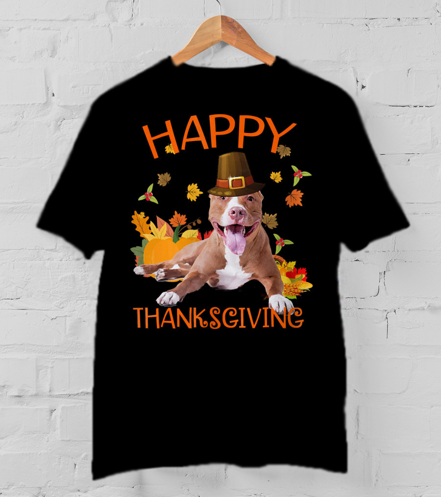 Happy Thanksgiving Pit Bull Turkey Funny Dogs T-Shirt