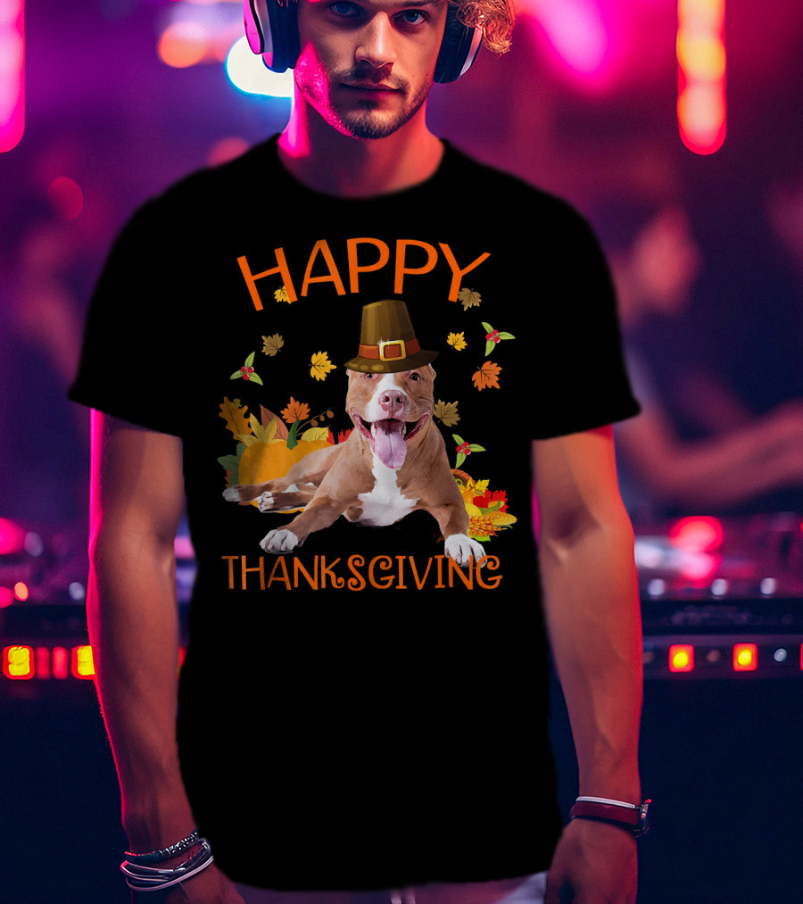 Happy Thanksgiving Pit Bull Turkey Funny Dogs T-Shirt