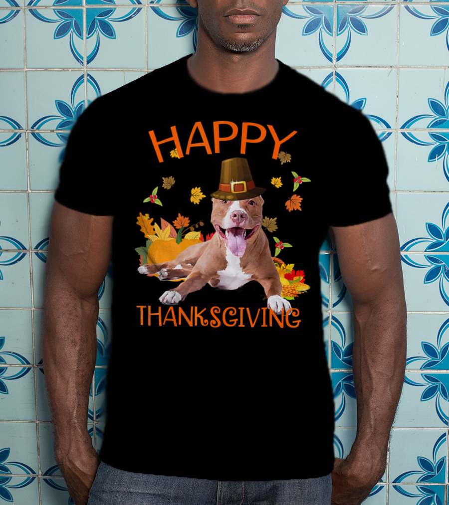 Happy Thanksgiving Pit Bull Turkey Funny Dogs T-Shirt