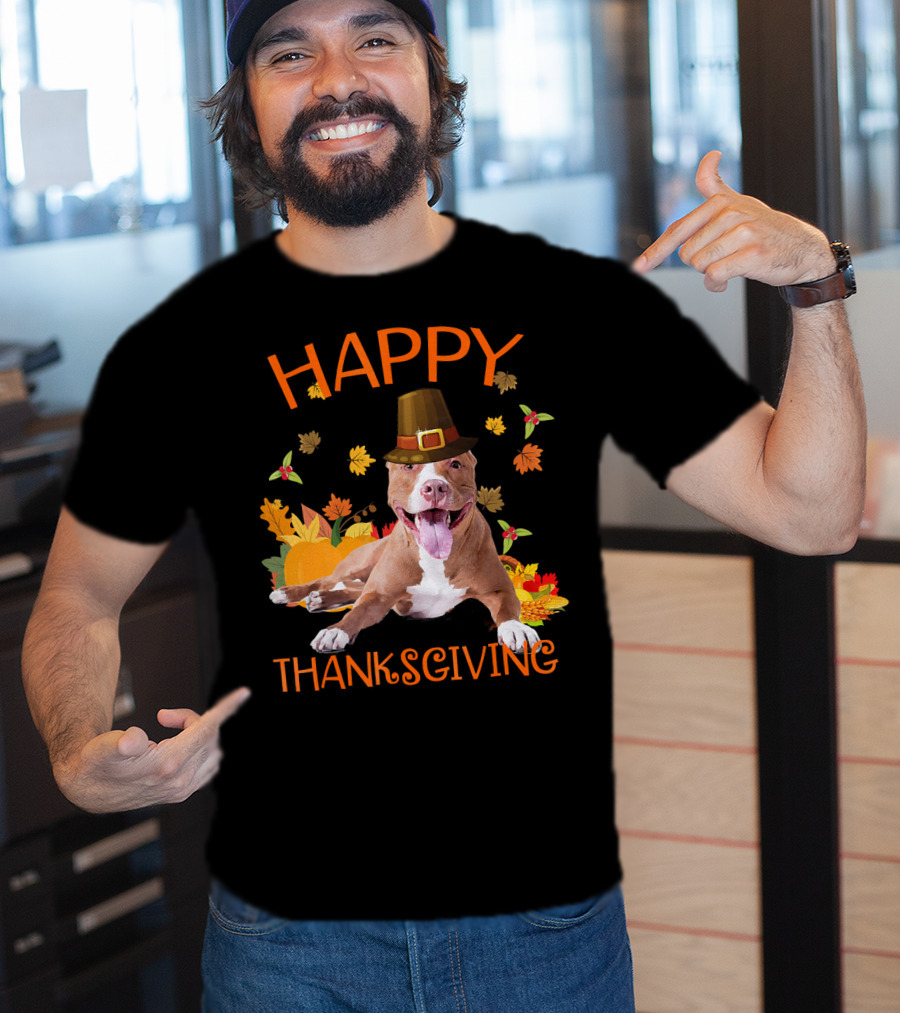 Happy Thanksgiving Pit Bull Turkey Funny Dogs T-Shirt
