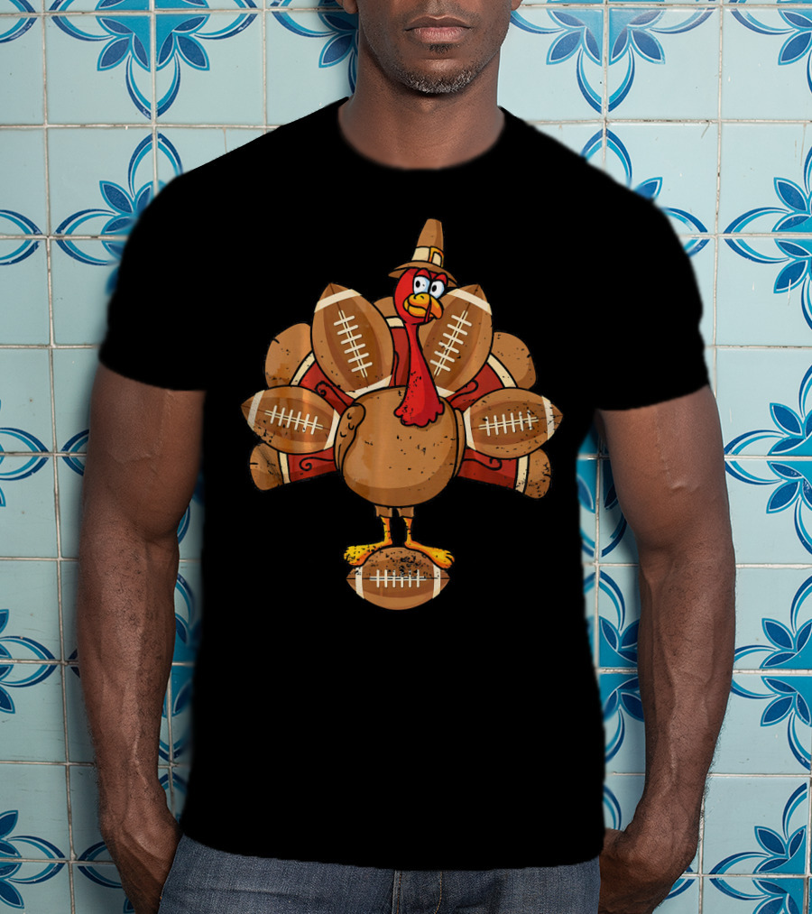 Thanksgiving Turkey With Football Feathers T-Shirt