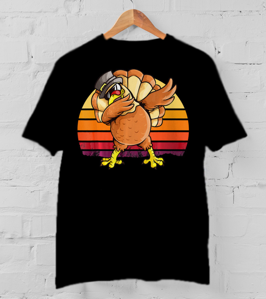 Dabbing Turkey Kids Boys Dab Hat Dance Vintage Sunset T-Shirt