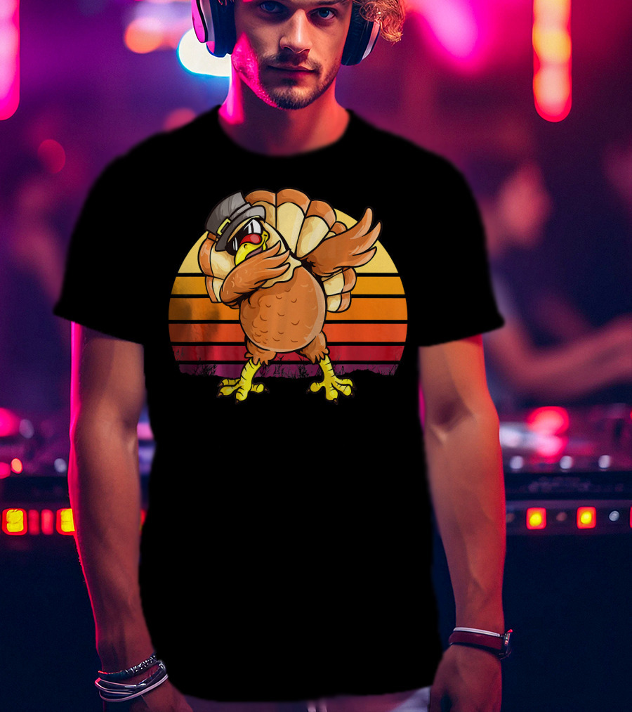 Dabbing Turkey Kids Boys Dab Hat Dance Vintage Sunset T-Shirt