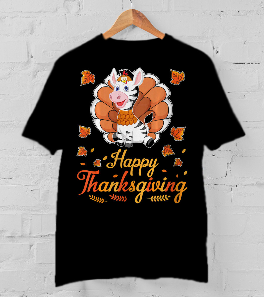 Happy Thanksgiving Cute Turkey Zebra T-Shirt