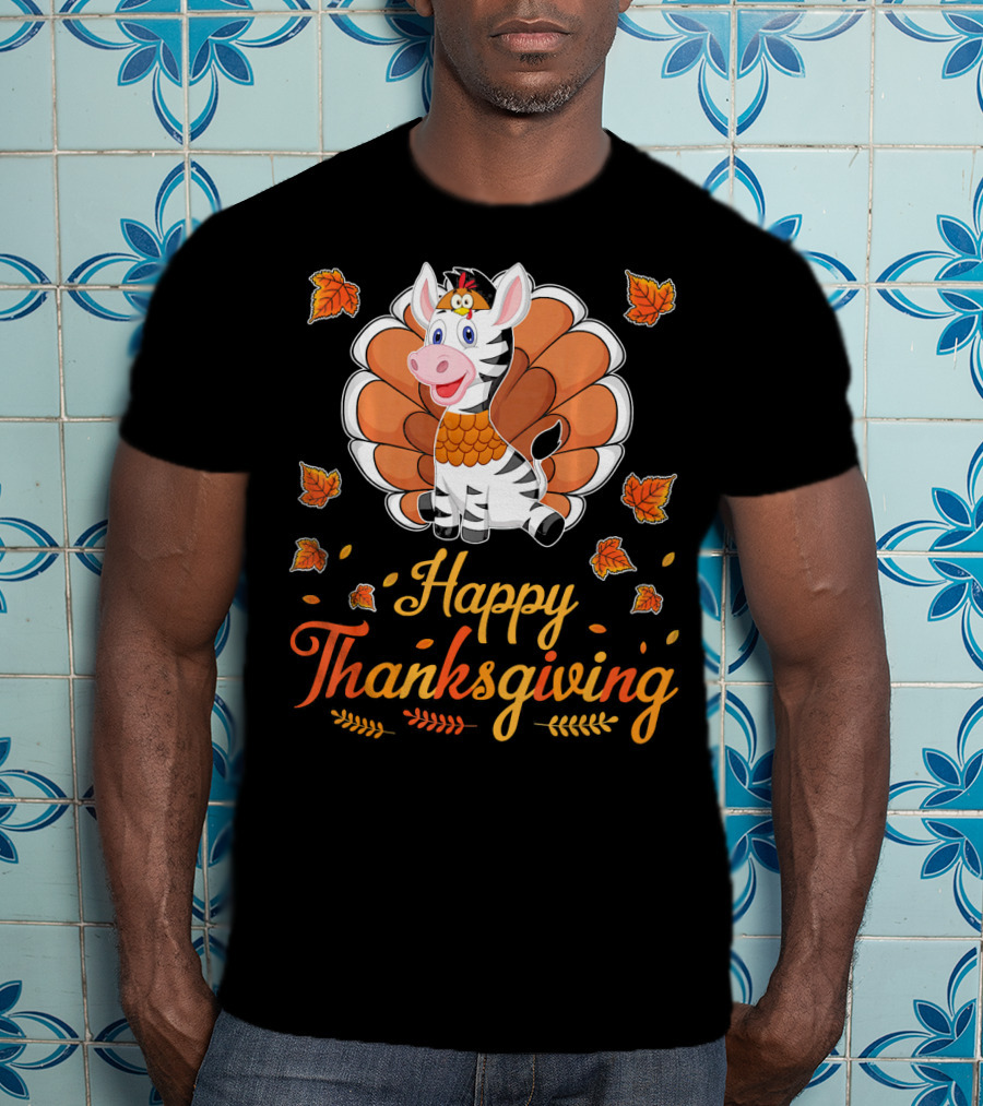 Happy Thanksgiving Cute Turkey Zebra T-Shirt