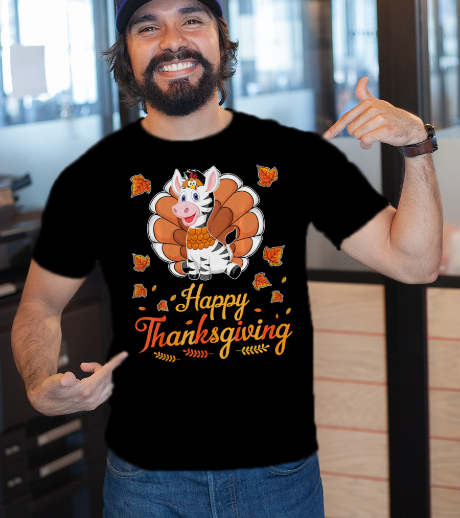 Happy Thanksgiving Cute Turkey Zebra T-Shirt