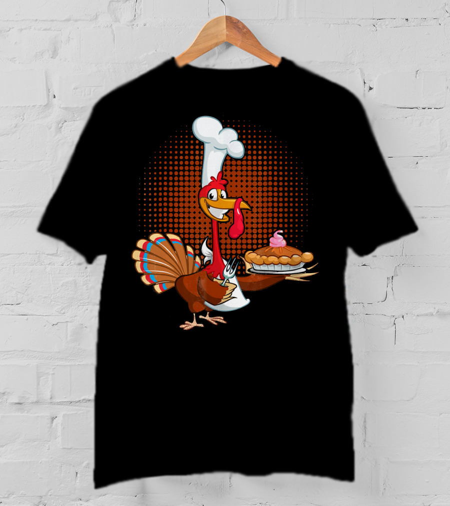 Turkey Chef Holding Pumpkin Pie T-Shirt
