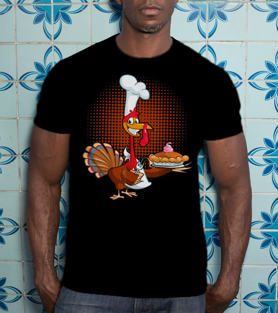 Turkey Chef Holding Pumpkin Pie T-Shirt