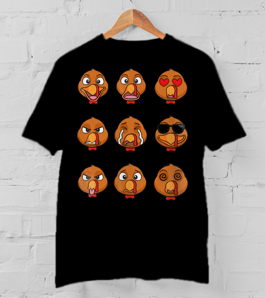 Funny Turkey Emoji Faces Expressions T-Shirt