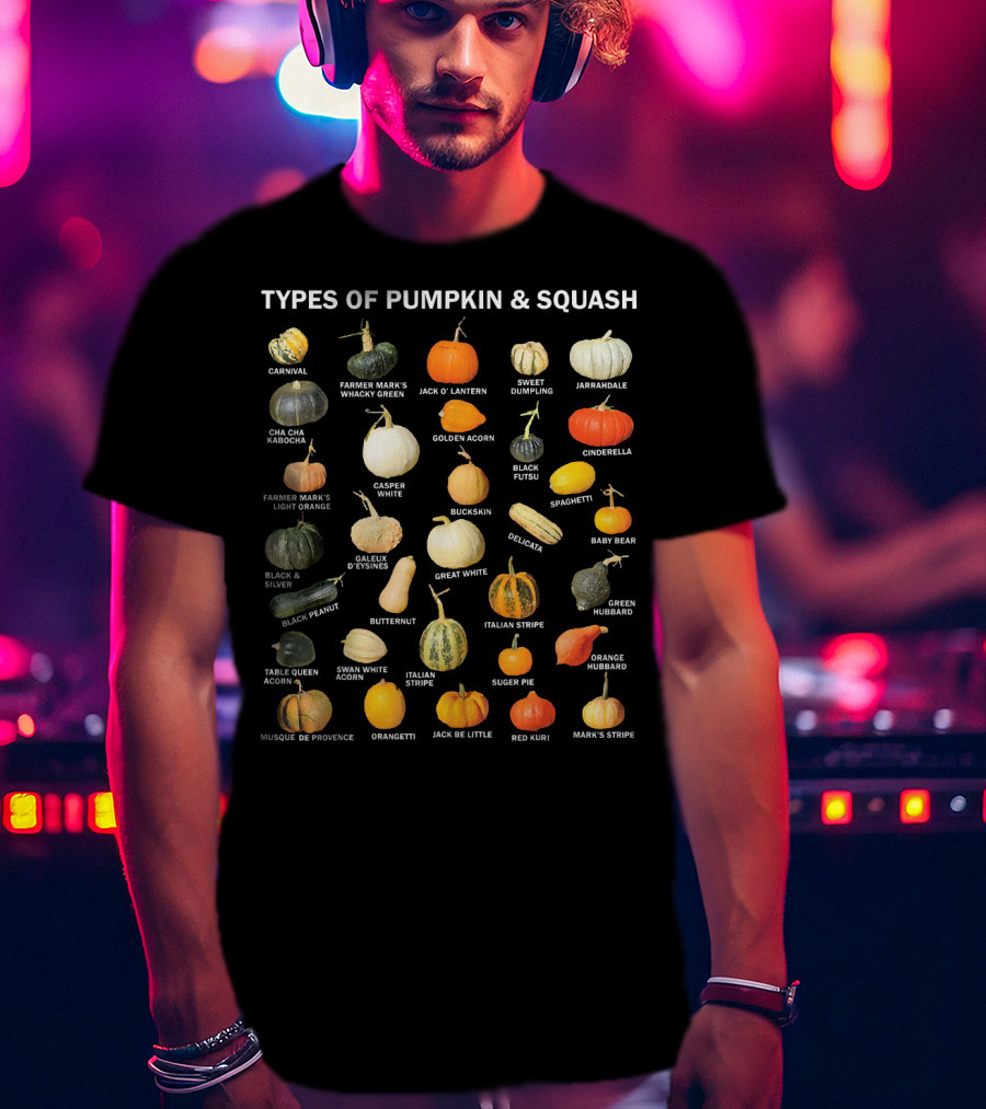 Types Of Pumpkin And Squash Carnival To Mark's Stripe Autumn Harvest T-Shirt
