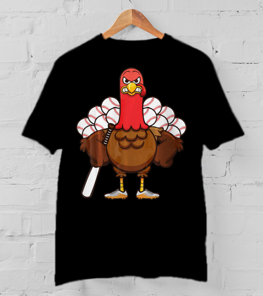 Gobble Turkey Baseball Player Thanksgiving Batter T-Shirt