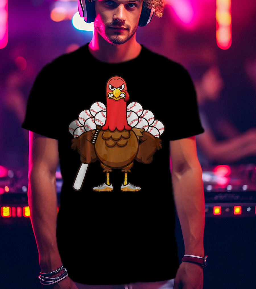 Gobble Turkey Baseball Player Thanksgiving Batter T-Shirt