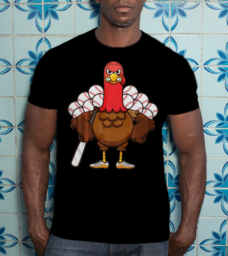 Gobble Turkey Baseball Player Thanksgiving Batter T-Shirt