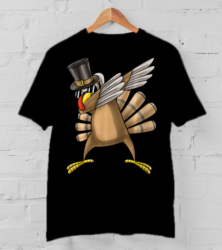 Top Hat Dabbing Turkey Thanksgiving T-Shirt