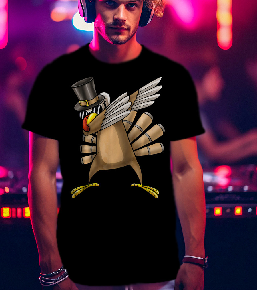 Top Hat Dabbing Turkey Thanksgiving T-Shirt