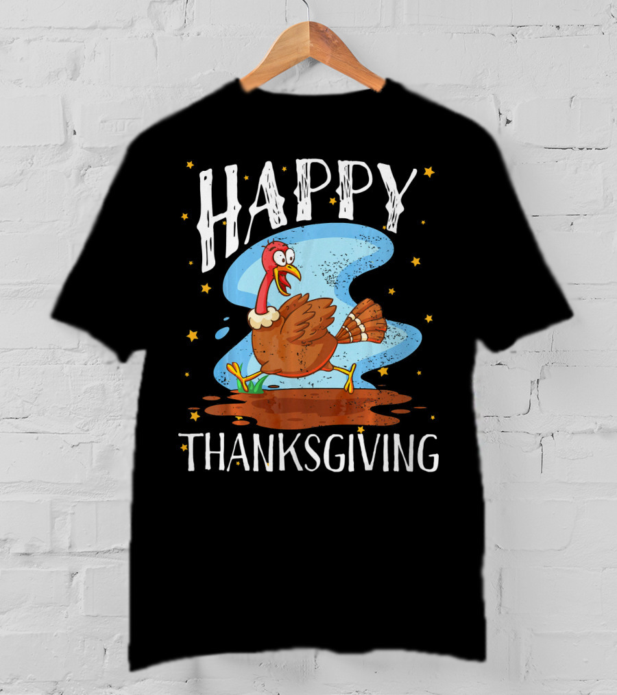 Happy Thanksgiving Running Turkey Cartoon T-Shirt