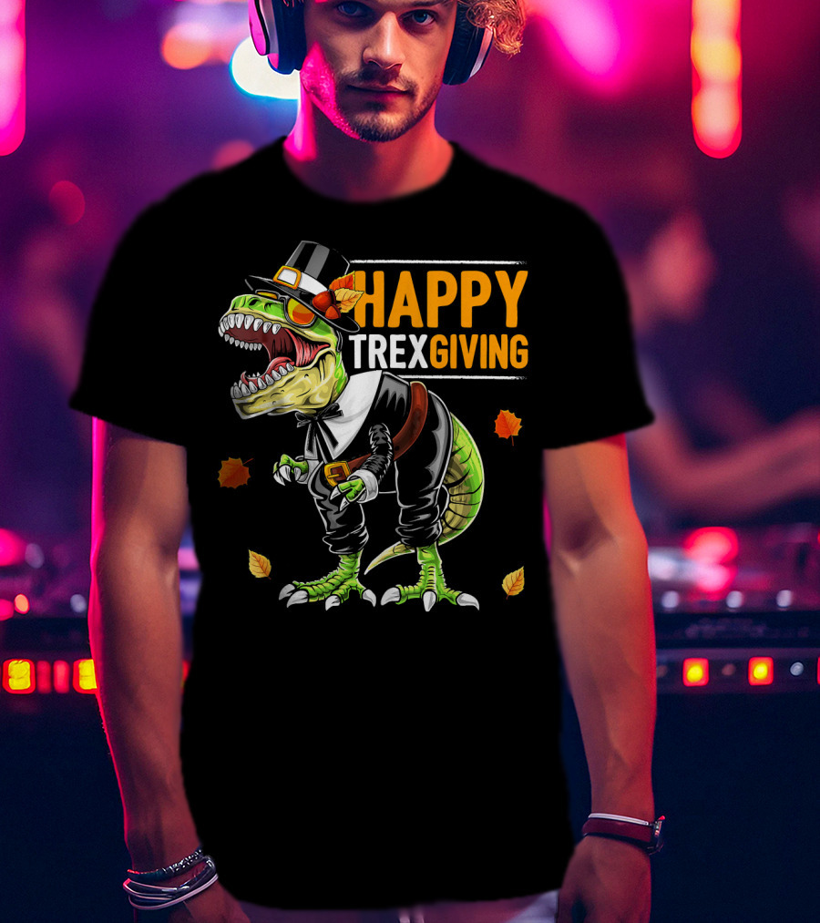 HAPPY TREXGIVING Dinosaur Pilgrim Thanksgiving T-Shirt