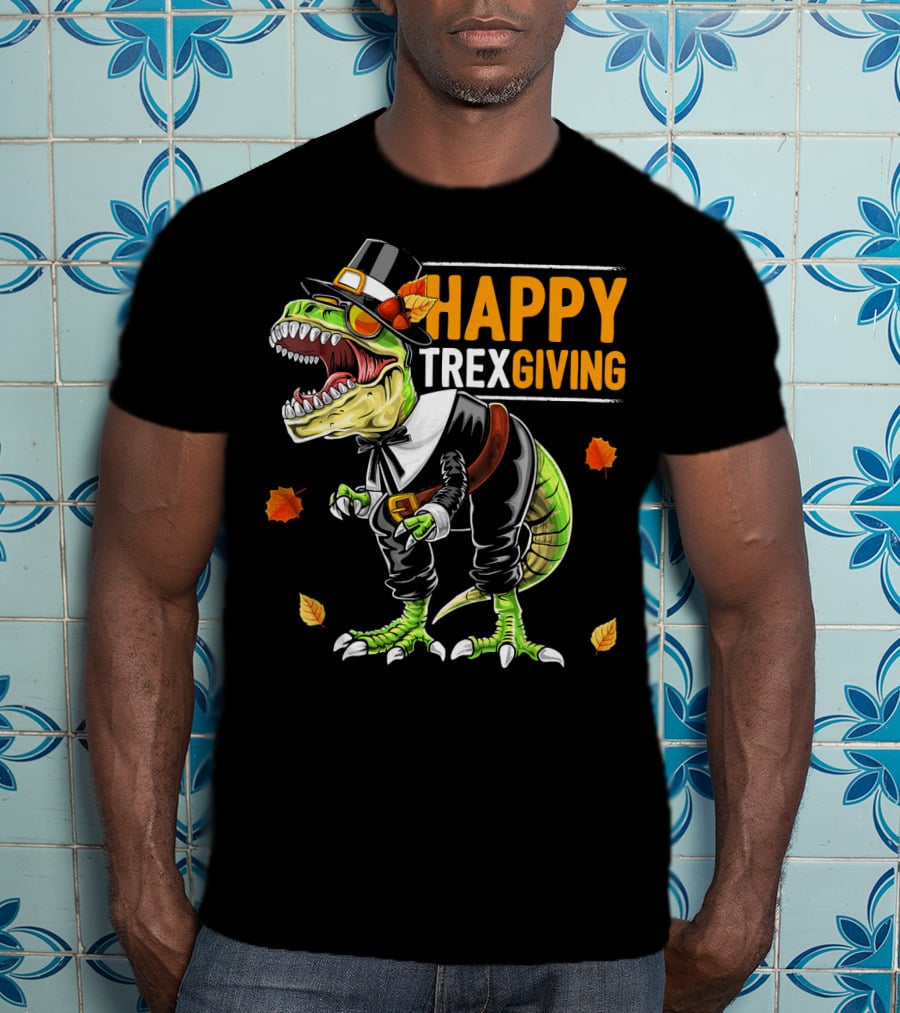 HAPPY TREXGIVING Dinosaur Pilgrim Thanksgiving T-Shirt